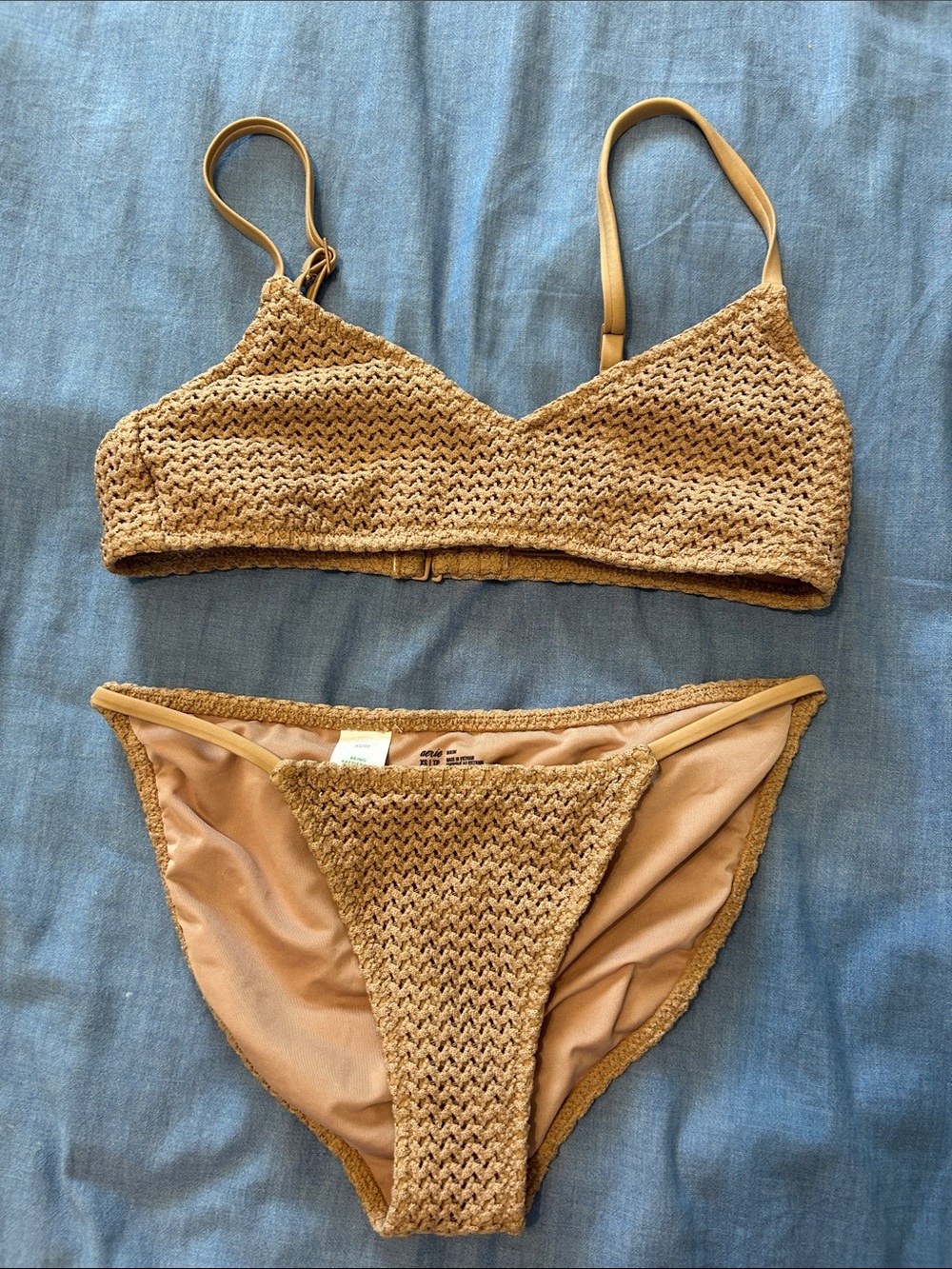 aerie Tan Crochet Bikini Set